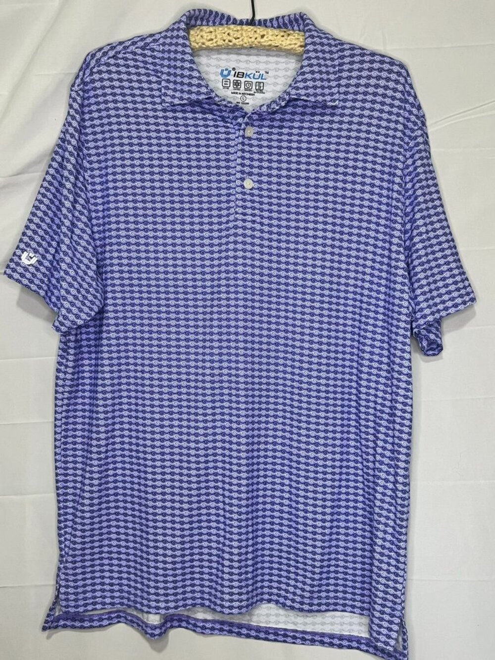 IBKUL Mens Large Purple Geometric Performance Golf Polo Shirt UPF 50+ Stretch